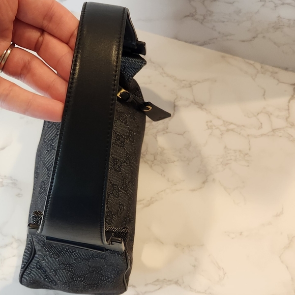 GUCCI Gray/ Black Denim GG Web Monogram Shoulder Bag - Picture 6 of 13
